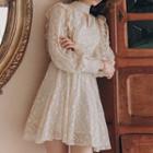 Long-sleeve Lace Embroidered A-line Dress