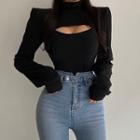 Mock-neck Long Sleeve Cut-out Top