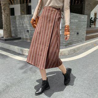 Striped Midi A-line Wrap Skirt