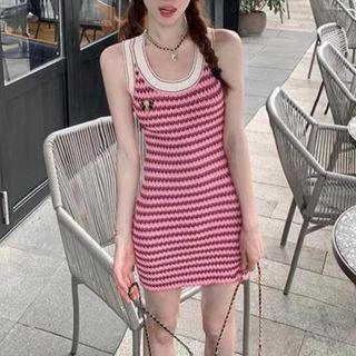 Striped Slit Sheath Dress (various Designs)