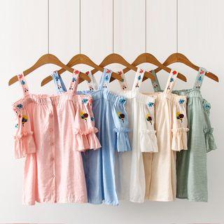 Embroidered Elbow-sleeve Cold-shoulder Blouse