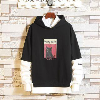 Cat Print Mock Two-piece Hoodie