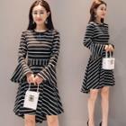 Striped Bell-sleeve A-line Knit Dress