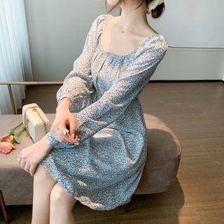 Long-sleeve Square Neck Floral Dress