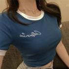 Letter Embroidered Short-sleeve Top
