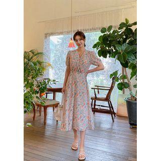 Flared Floral Long Wrap Dress