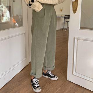 Band-waist Straight-cut Corduroy Pants