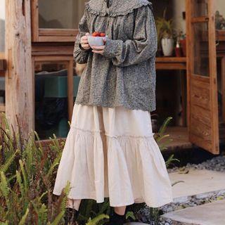 Retro Tiered Frilled Skirt Linen - One Size