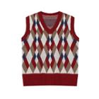 Patterned Knit Vest Red - One Size