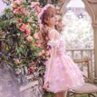 Short-sleeve Off Shoulder Floral A-line Dress