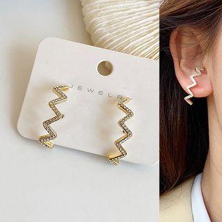 Rhinestone Zig Zag Stud Earring 1 Pair - Stud Earring - Gold - One Size