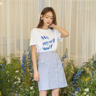 Wrap-front Flap Stripe Skirt