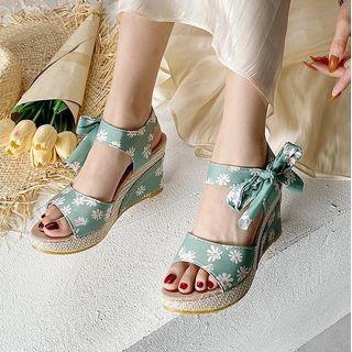 Platform Wedge Floral Print Ankle Sandals