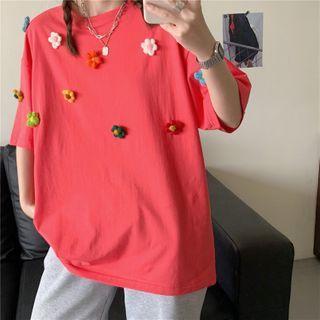 Elbow-sleeve Floral Oversize T-shirt