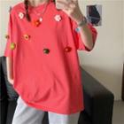 Elbow-sleeve Floral Oversize T-shirt