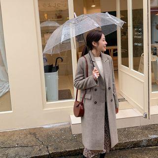 Double-breasted Herringbone Coat Mocha - One Size