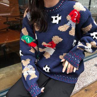 Bear Embroidered Sweater As Shown In Figure - One Size