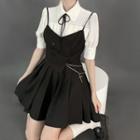 Sleeveless Double Breasted Mini Dress / Camisole Top / Pleated Mini Skirt / Short-sleeve Blouse / Shirt