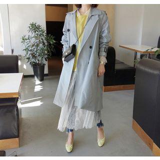 Dual-breasted Long Trench Jacket With Belt