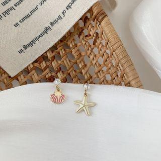 Non-matching Rhinestone Shell & Starfish Dangle Earring 1 Pair - White - One Size
