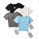 Short-sleeve Round Neck Heart Embroidery Cropped T-shirt