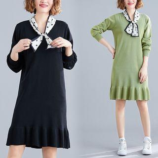Long-sleeve Bow-accent Sweater Dress