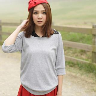 Inset Beaded Collar Shirt Raglan Sweatshirt