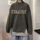 Distressed Mock Two-piece Lettering Sweater