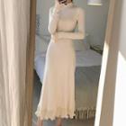 Ruffle Hem Long-sleeve Knit Midi A-line Dress