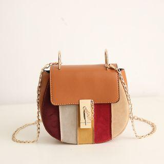 Chain Strap Color Panel Crossbody Bag