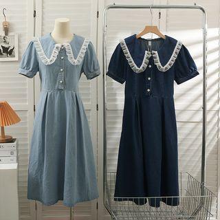 Collar-details Denim Midi Dress