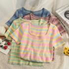 Striped Square-neck Slim T-shirt