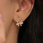 Sterling Silver Cat Eye Stone Ribbon Stud Earring 1 Pair - S925 Silver - Gold - One Size