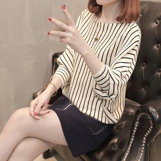 Batwing-sleeve Striped Sweater