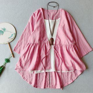 3/4-sleeve Drawstring-waist Linen Jacket