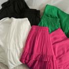 Ruffled Plain Midi Skirt