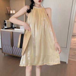 Pearl-neckline Halter Mini Dress