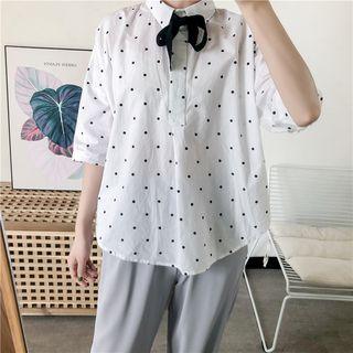 Bow Neck Elbow-sleeve Shirt