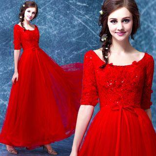 Paneled Bow-accent Evening Gown / Cocktail Dress
