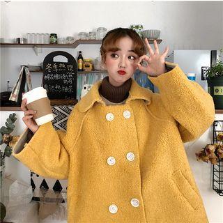 Faux Shearling Double-breasted Jacket Yellow - One Size