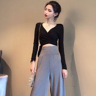 Long-sleeve Cropped Top / Wide Leg Pants