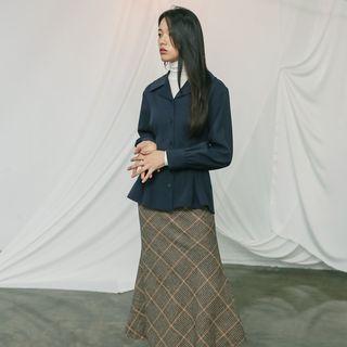 Ruffle-hem Checked Long Skirt