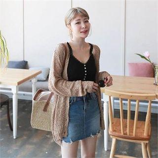 V-neck Buttoned Nubby-knit Cardigan