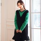 Ruffle-hem Color-block Pullover Dress