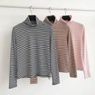 Striped Mock-neck Slim-fit Long-sleeve Top