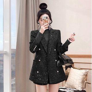 Set: Double-breasted Glitter Blazer + Shorts