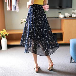 Floral A-line Chiffon Midi Skirt