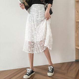 Midi Accordion Pleated Lace Skirt White - One Size