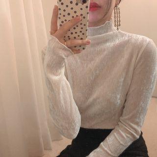 Long-sleeve Mock Neck Shimmer Top