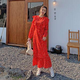 Frill-trim Tie-waist Floral Maxi Dress